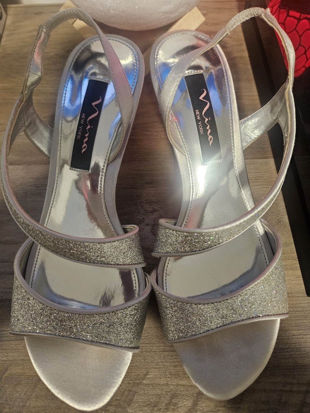 Nina Silver Glitter Slingback Heels